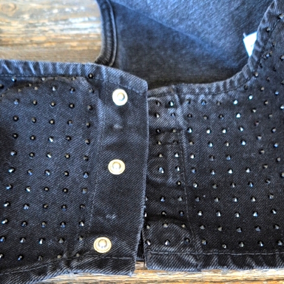 Zara Black Denim Studded One-Shoulder Crop Top SZ M - Picture 11 of 13
